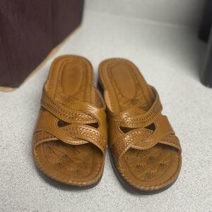 Brown Leather Slide Sandals
